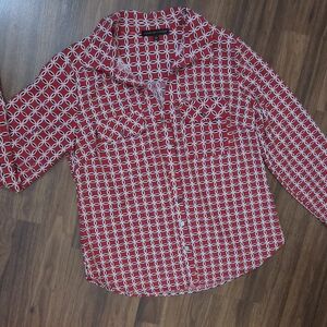 Adrienne Vittadini Red Geometric Print Blouse